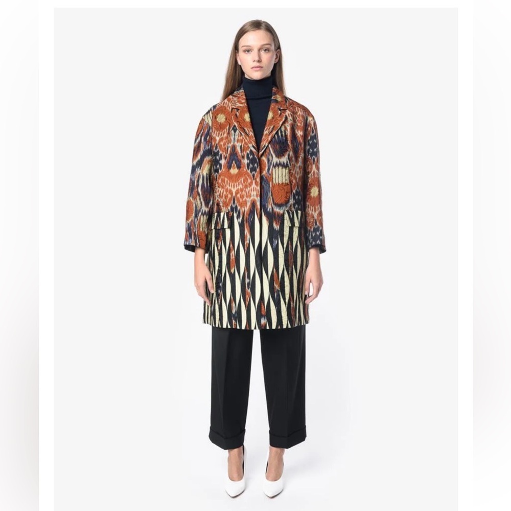 Dries Van Noten Rodel Jaquard Coat in Desb Sz Small Minimalist Open Front - Picture 2 of 11